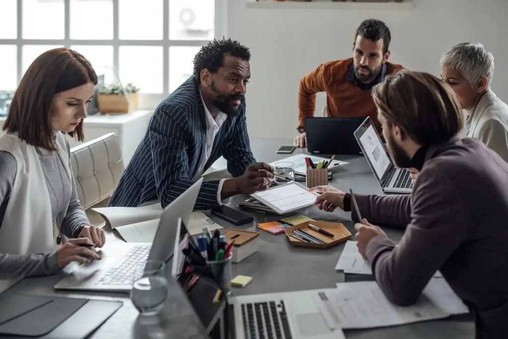 Multiethnic group of businesspeople in a meeting